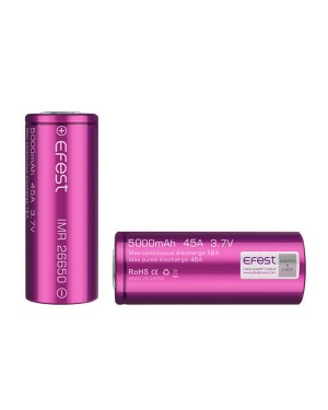 Efest 26650 5000mAH 45A  Rechargeable Battery (Max continuous Discharger rate: 18A)