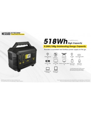 Nitecore NES500 POWER STATION Portable Solar 518Wh Li-ion Batteries 5 outputs